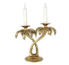 Golden Double Palm Tree Aluminium Candle Stand